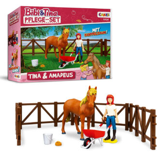 Craze BIBI & Tina 14134 Fermos figūrėlės: Mergaitė, Arklys, karutis, kibiras ir tvora